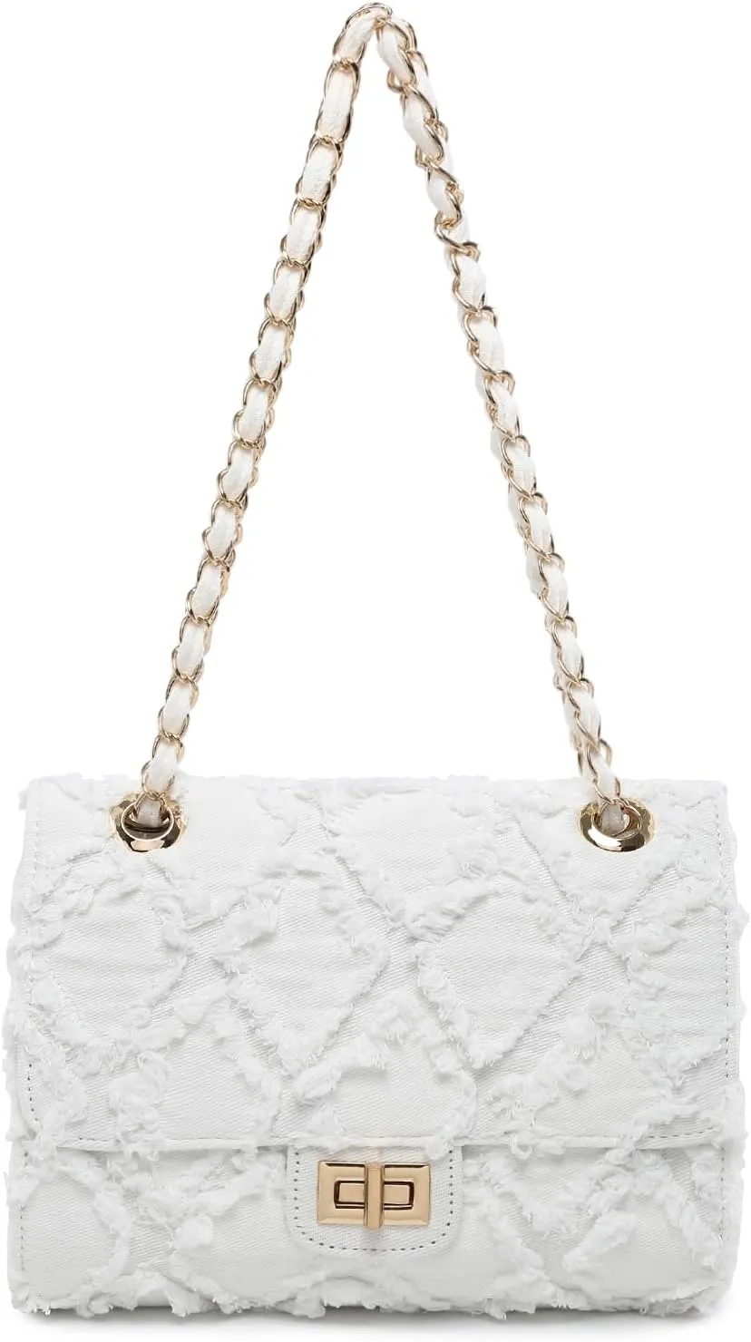 MKP Women Small Shoulder Bags Quilted Crossbody Distressed Jean Denim Purse Evening Bag Clutch Handbag with Chain Strap