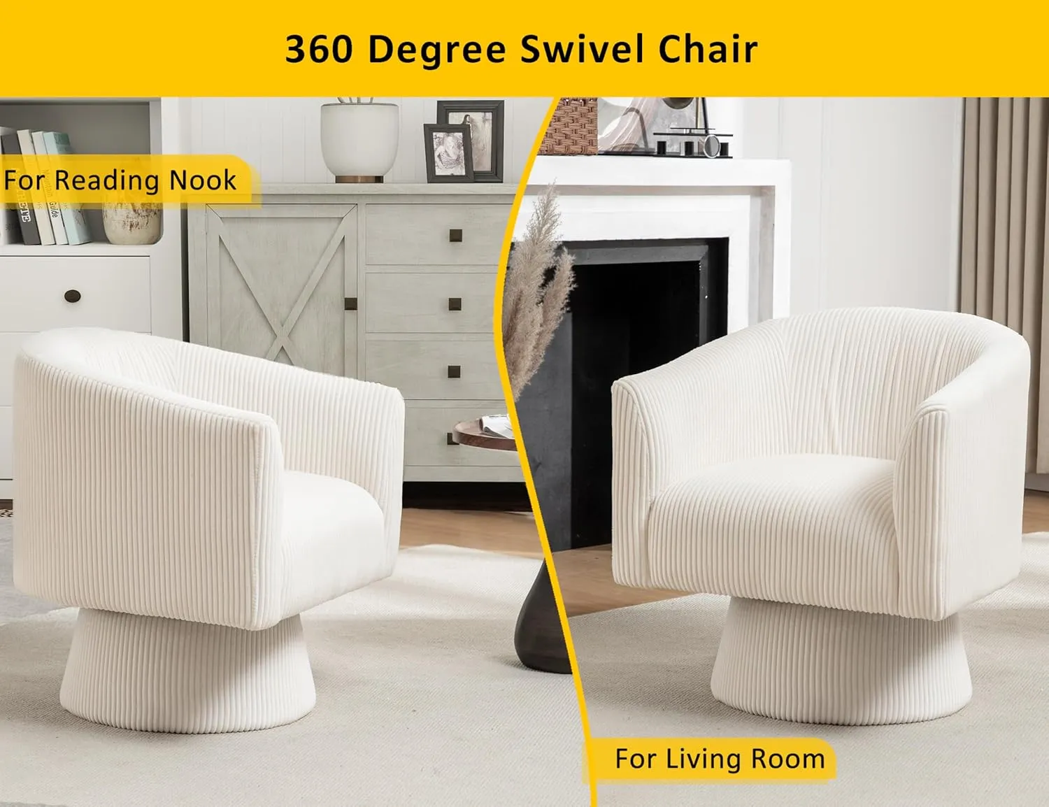 Modern 360 Degree Corduroy Swivel Cuddle Barrel Accent Sofa Chairs, Round Armchairs with Wide Upholstered, Corduroy Reading Chair for Living Room, Bedroom, Office, Waiting Rooms (Beige)