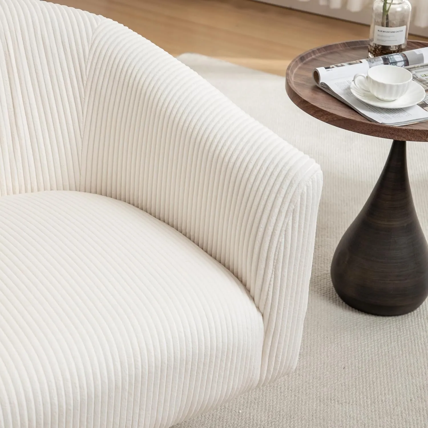 Modern 360 Degree Corduroy Swivel Cuddle Barrel Accent Sofa Chairs, Round Armchairs with Wide Upholstered, Corduroy Reading Chair for Living Room, Bedroom, Office, Waiting Rooms (Beige)