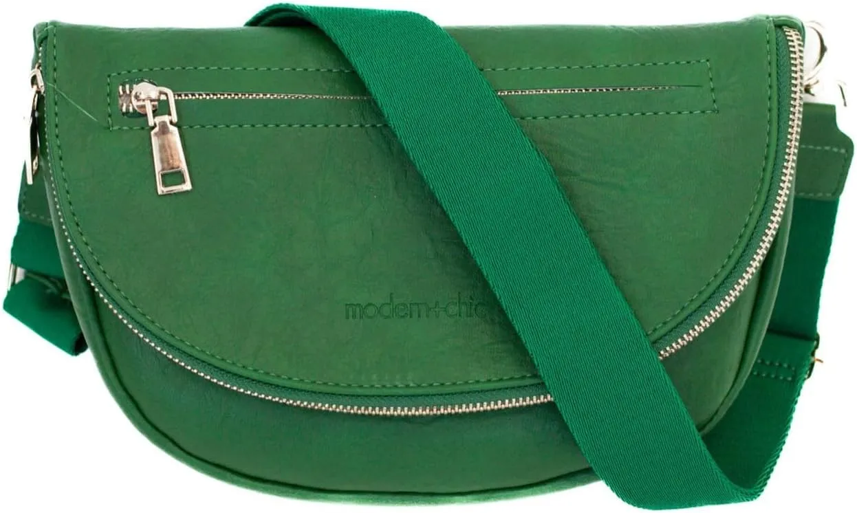 Modern Chic Crossbody Bags for Women - The Holly Foldover Crossbody Bag, Vegan Leather Belt Bag with Zipper Pockets - Tropic Green