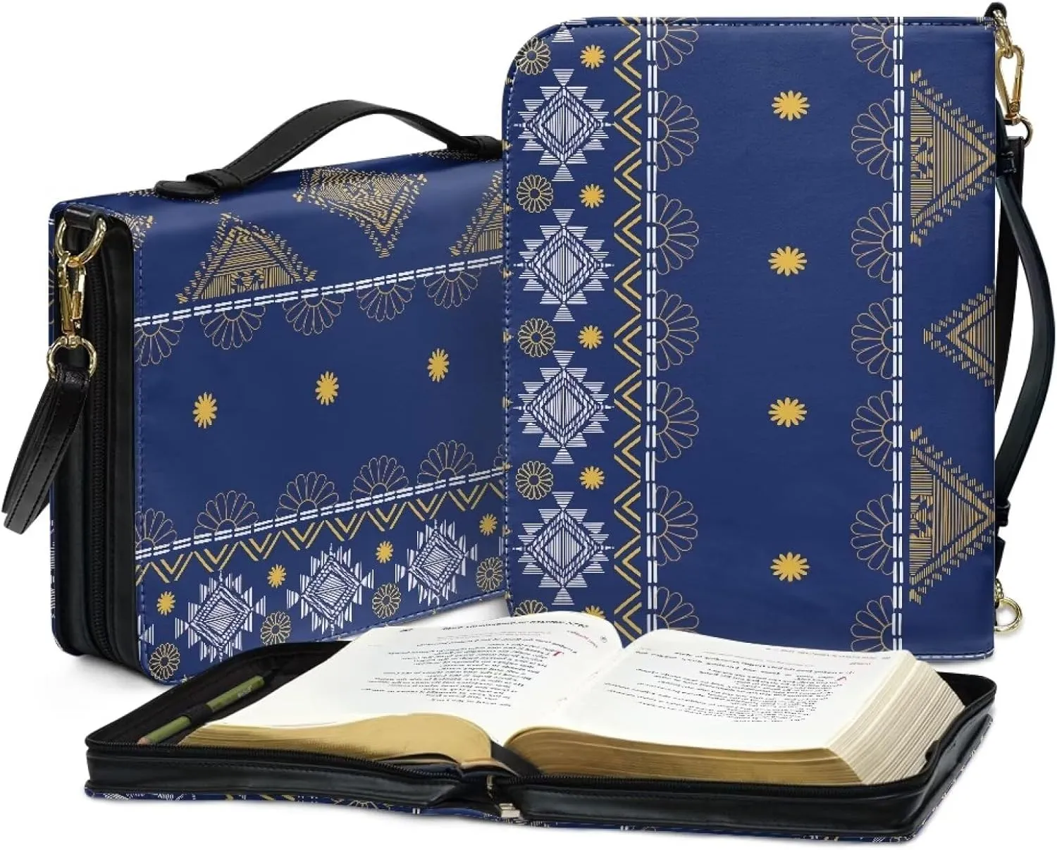 Modern PU Leather Handle Bible Cover Church Book Cover with Strap,Carrying Book Case Crossbody Bag