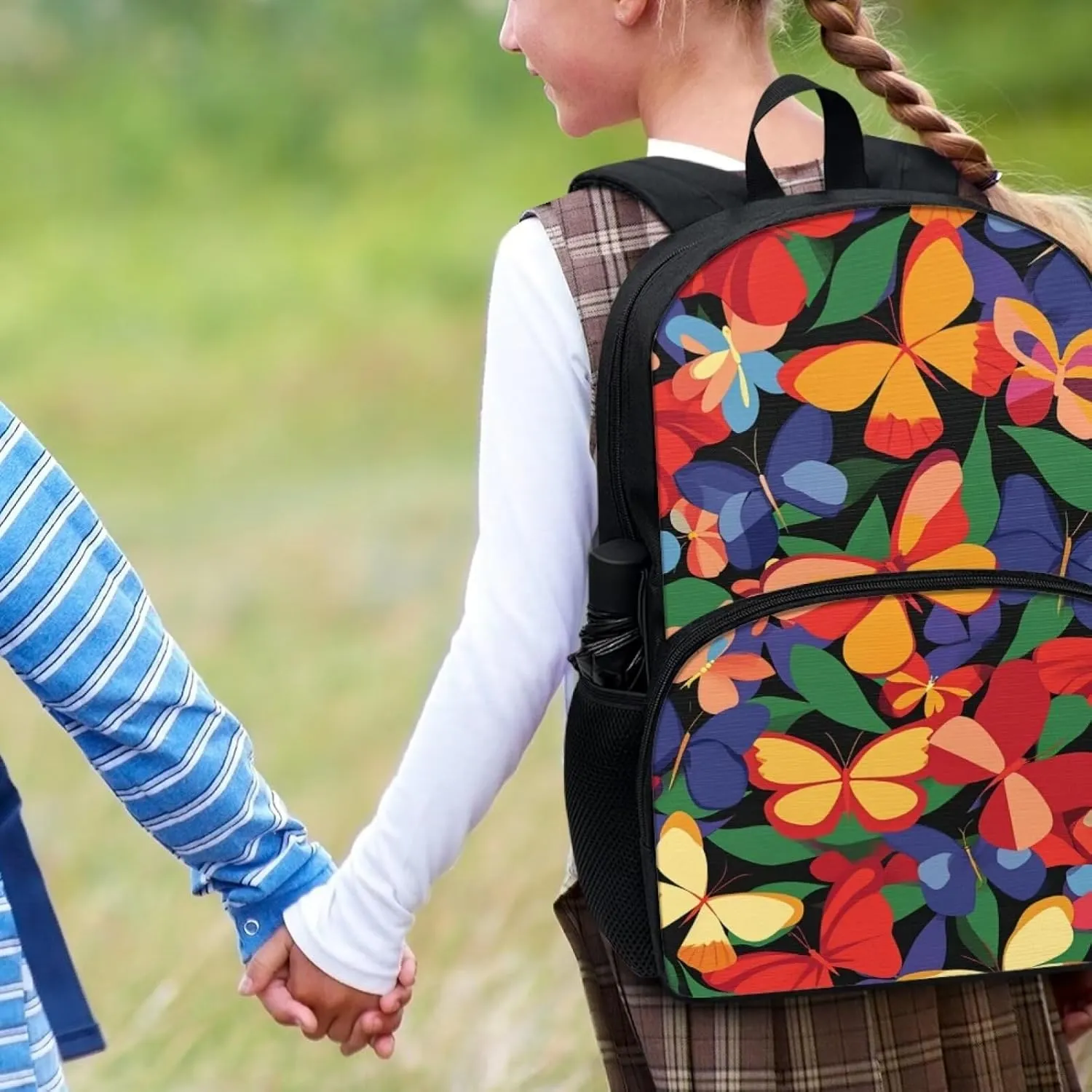 Modysero Butterfly Boys Girls Backpack for School Lightweight Daypack with Mesh Pockets Adjustable Shoulder Strap Stylish Print Schoolbag for Kids