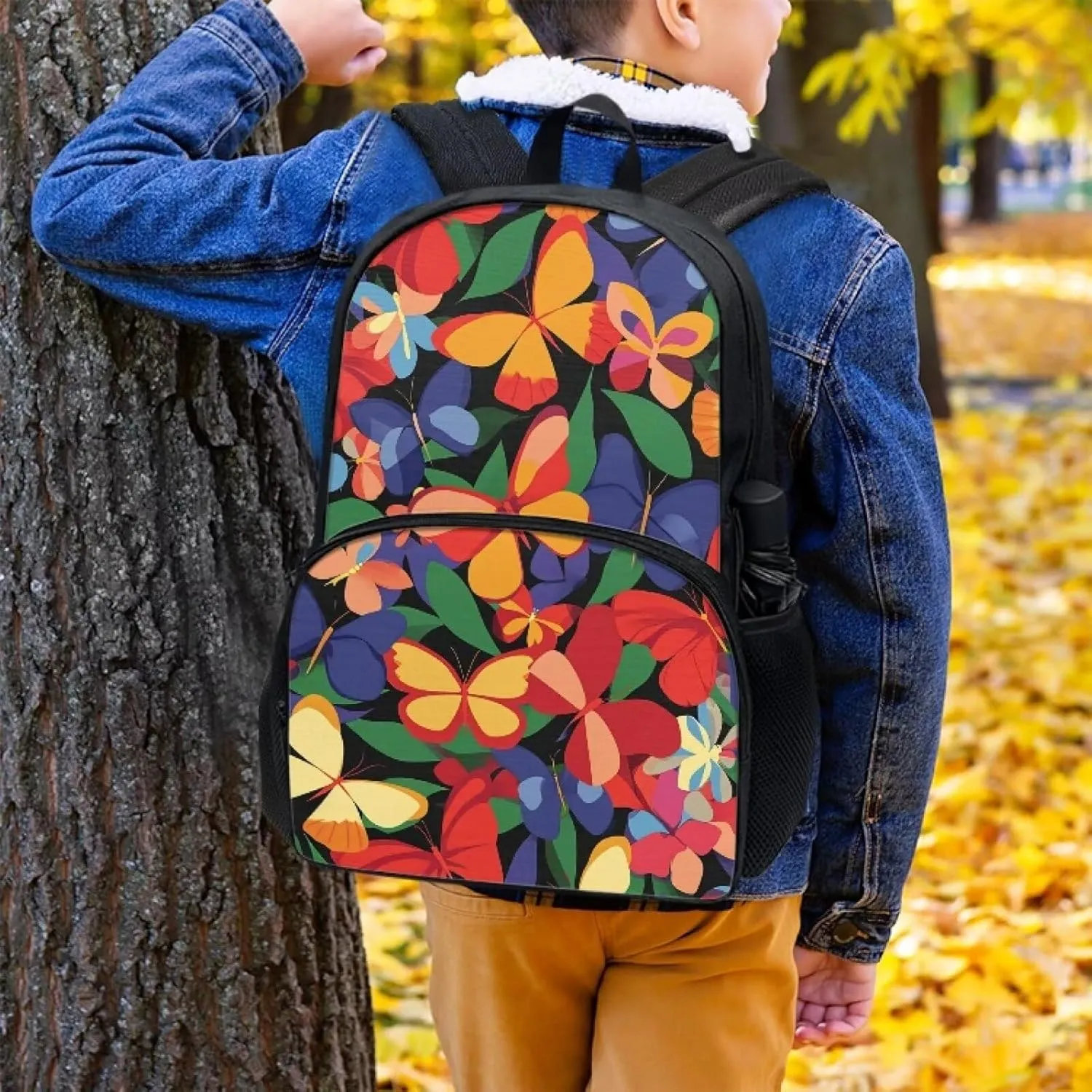 Modysero Butterfly Boys Girls Backpack for School Lightweight Daypack with Mesh Pockets Adjustable Shoulder Strap Stylish Print Schoolbag for Kids