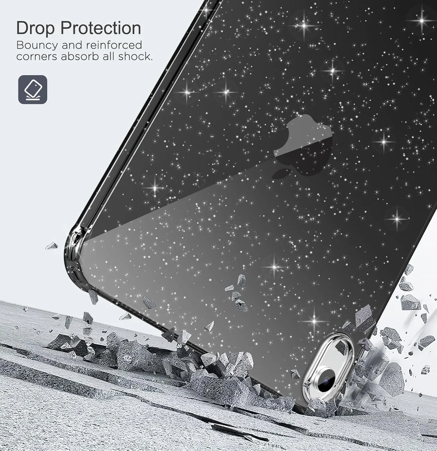 MoKo Clear Case for iPad (A16) 11th Generation 2025 11-inch/10th Gen 2022 10.9 inch, Lightweight Soft TPU, Anti-Scratch Ultra Clear Tablet Cover, Shockproof Impact Resistant, Glitter Black