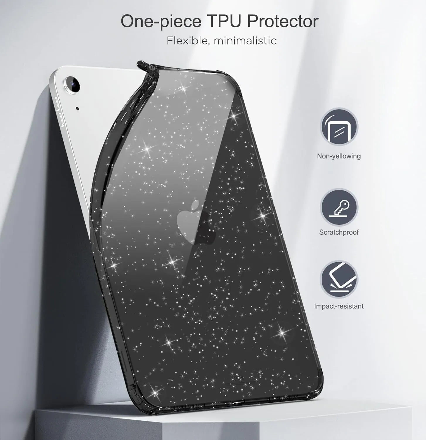MoKo Clear Case for iPad (A16) 11th Generation 2025 11-inch/10th Gen 2022 10.9 inch, Lightweight Soft TPU, Anti-Scratch Ultra Clear Tablet Cover, Shockproof Impact Resistant, Glitter Black