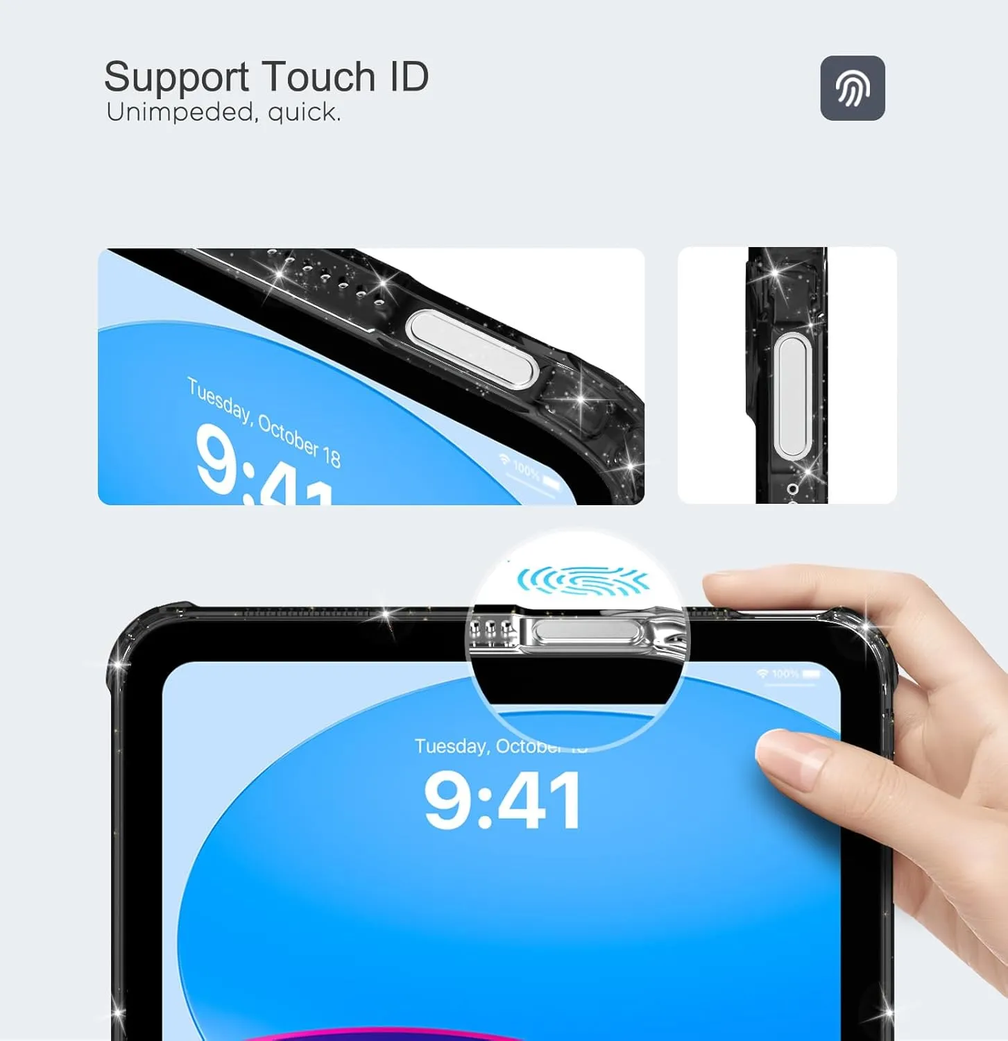 MoKo Clear Case for iPad (A16) 11th Generation 2025 11-inch/10th Gen 2022 10.9 inch, Lightweight Soft TPU, Anti-Scratch Ultra Clear Tablet Cover, Shockproof Impact Resistant, Glitter Black