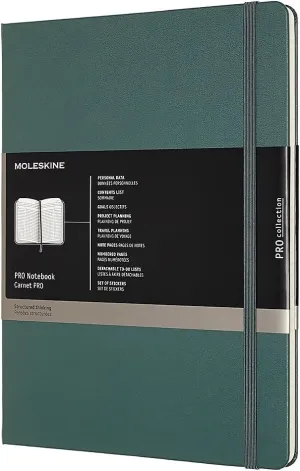 Moleskine PRO Notebook, Hard Cover, XL (7.5" x 9.5") Professional Project Planning, Forest Green, 192 Pages