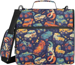 Monster Colorful Trucks Zipper Binder Organizer with Handle Easy to Carry 1.5 Inch 3 Rings Pencil Case Portfolio Binder Document Storage