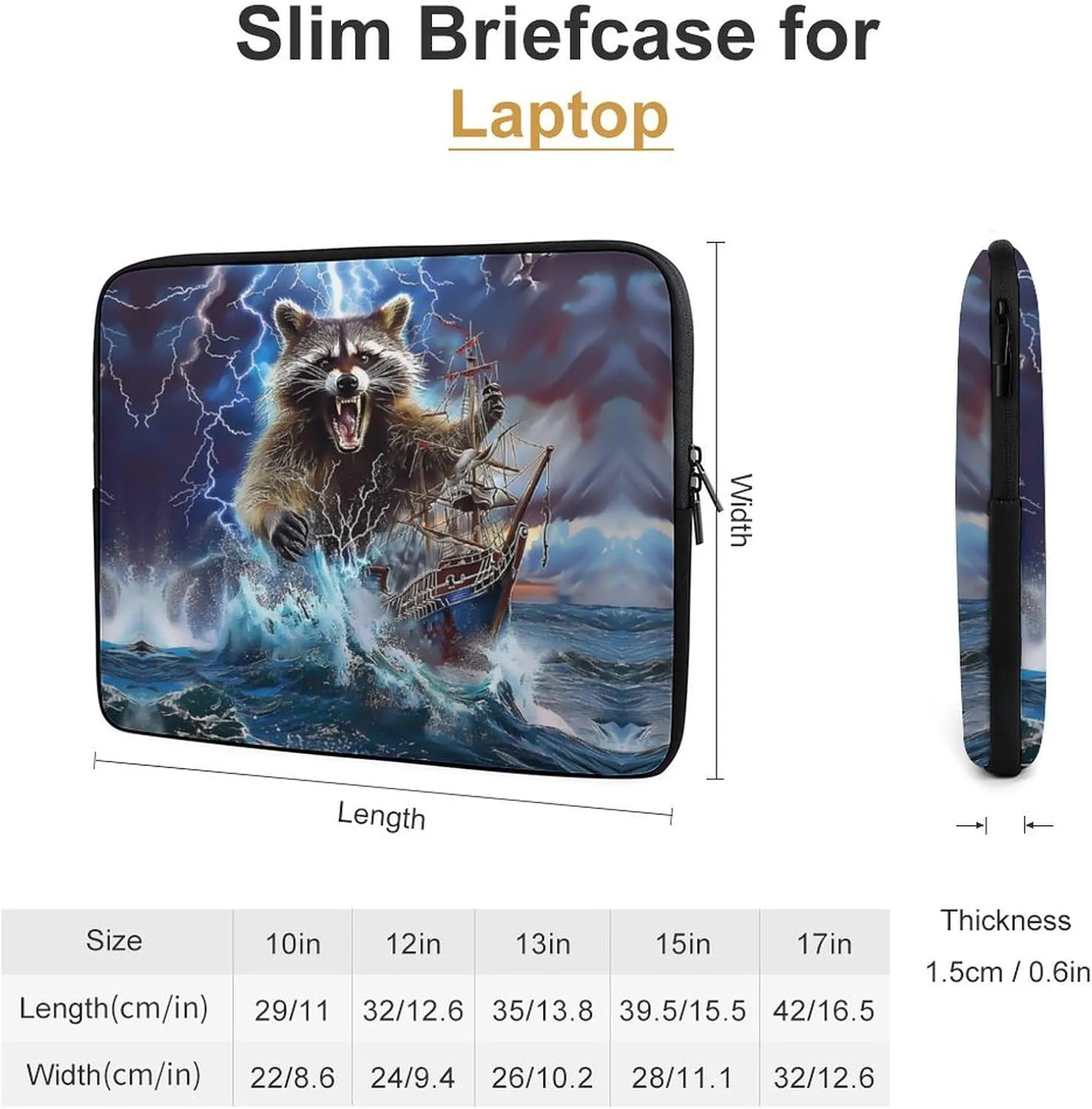 Monster Raccoon Laptop Sleeve 13/15 Inch Durable Briefcase Cover Shockproof Protective Case Handbags Portable Laptop Bag