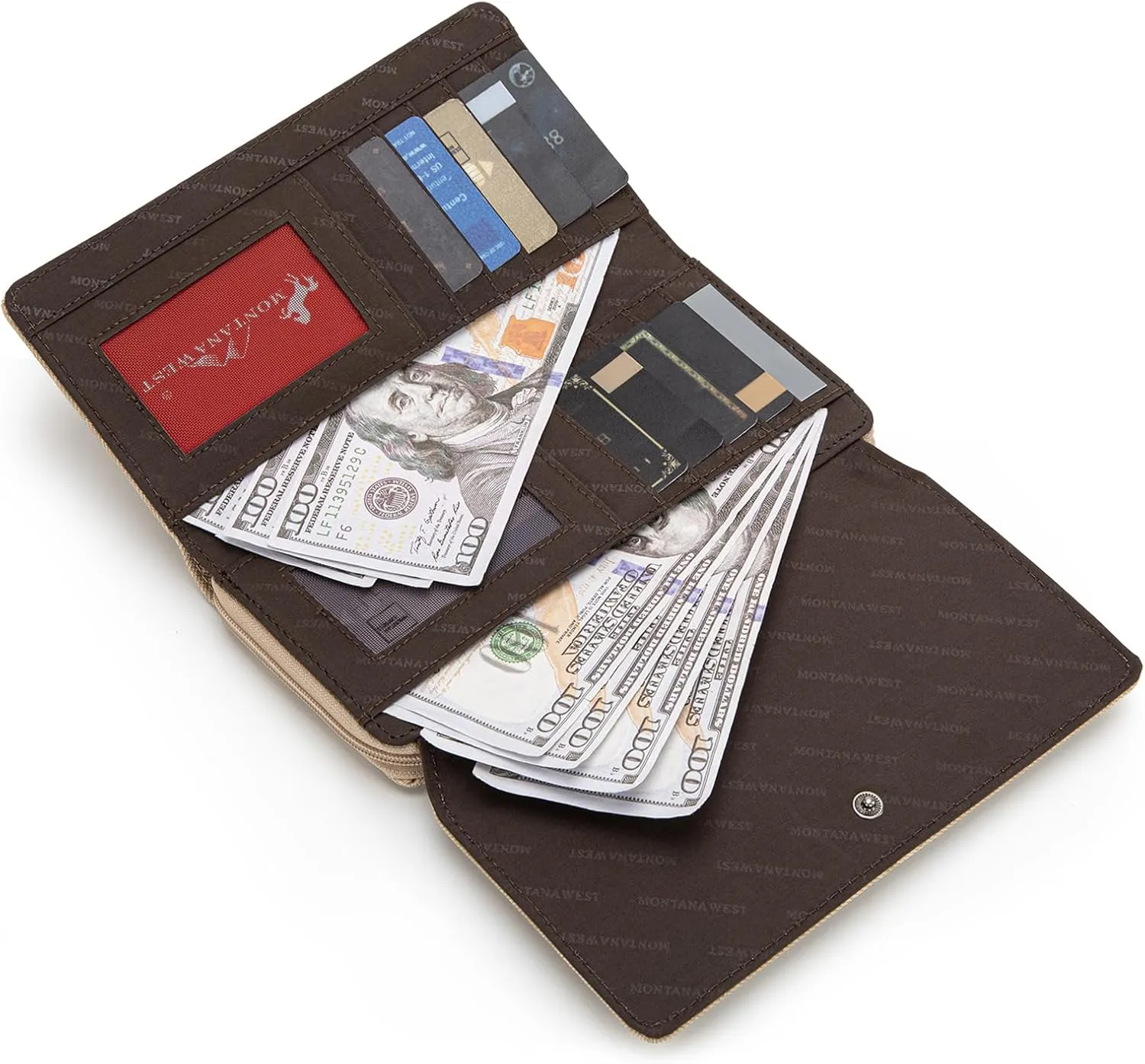 Montana West Embroidered Aztec Wallet for Women Western Denim Clutch Long Bifold Purse with Card Holder
