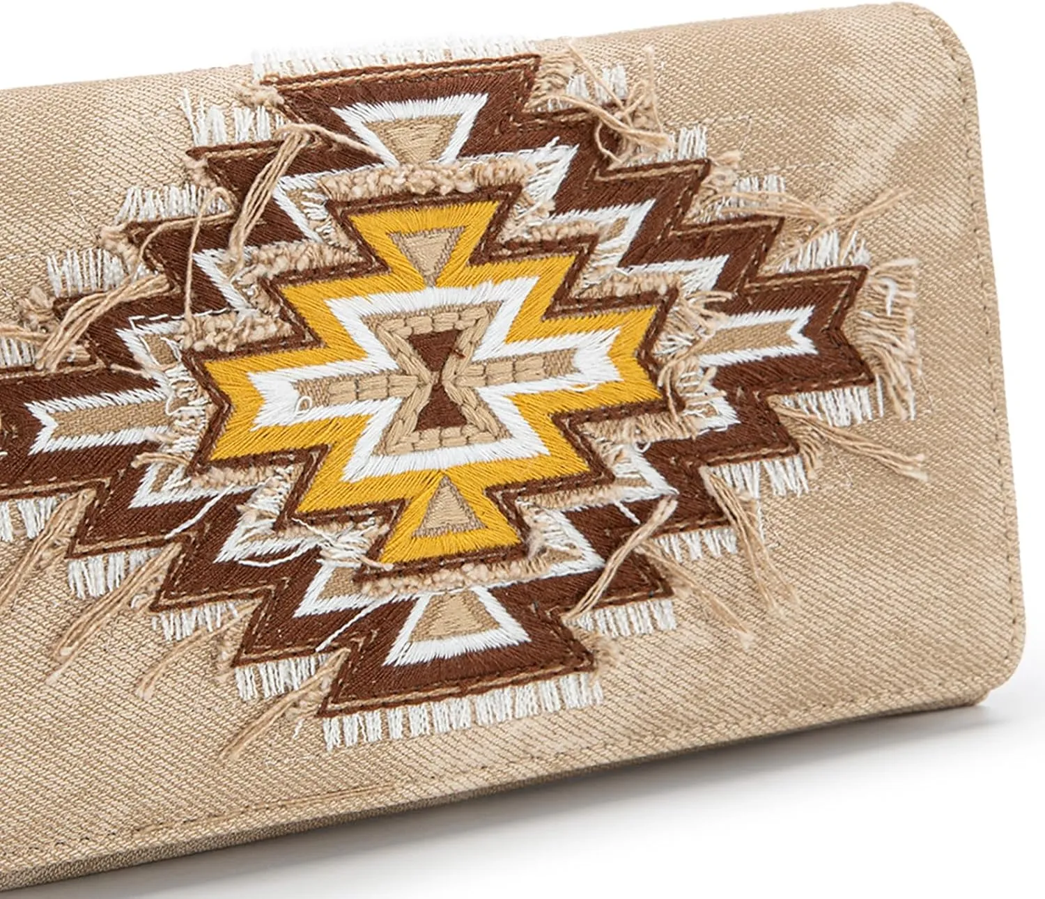 Montana West Embroidered Aztec Wallet for Women Western Denim Clutch Long Bifold Purse with Card Holder