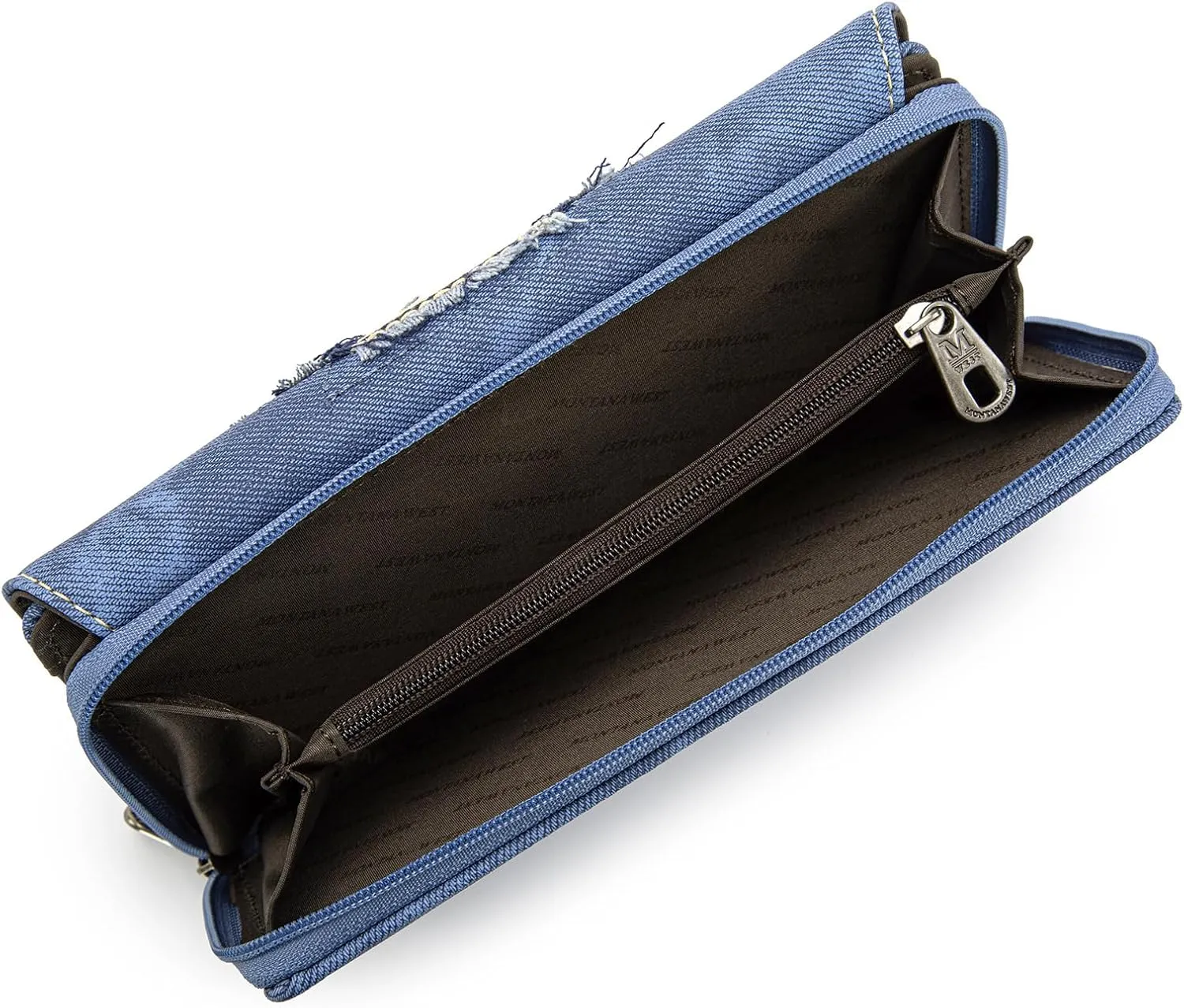 Montana West Embroidered Aztec Wallet for Women Western Denim Clutch Long Bifold Purse with Card Holder