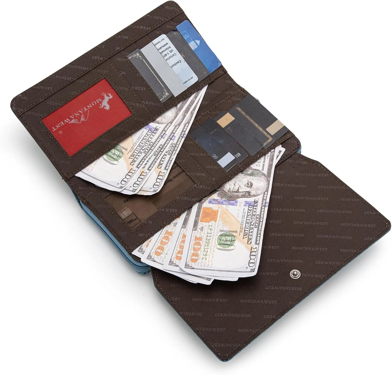 Montana West Embroidered Aztec Wallet for Women Western Denim Clutch Long Bifold Purse with Card Holder
