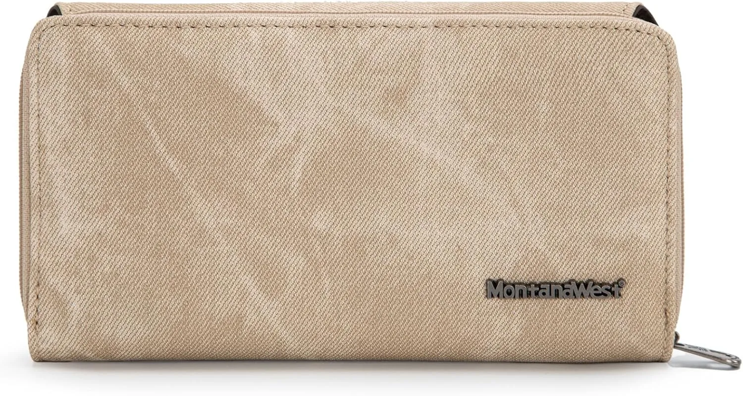 Montana West Embroidered Aztec Wallet for Women Western Denim Clutch Long Bifold Purse with Card Holder