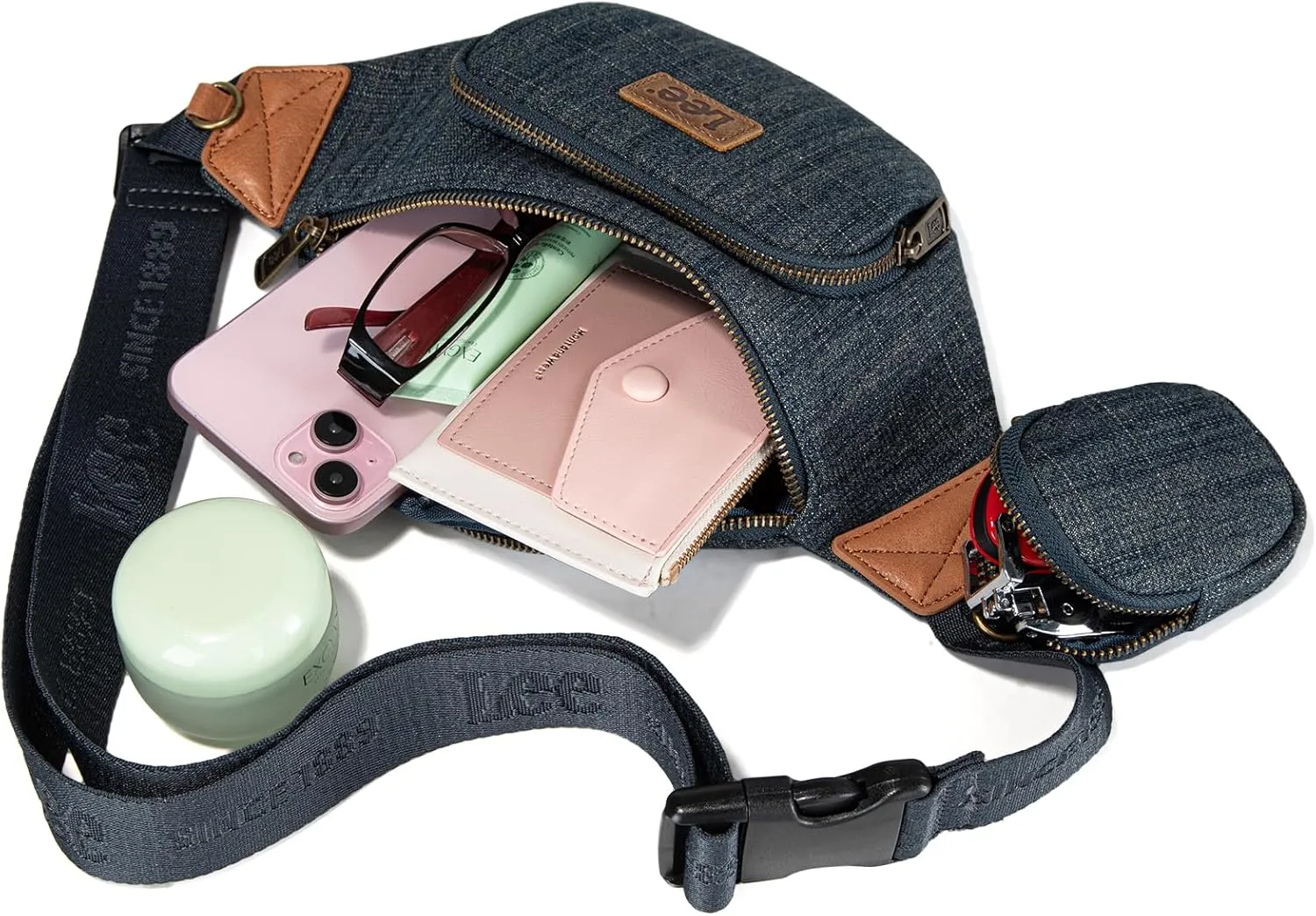 Montana West x Lee Fanny Pack for Women Denim Waist Pack Travel Belt Bags with Detachable Earphone Pouch