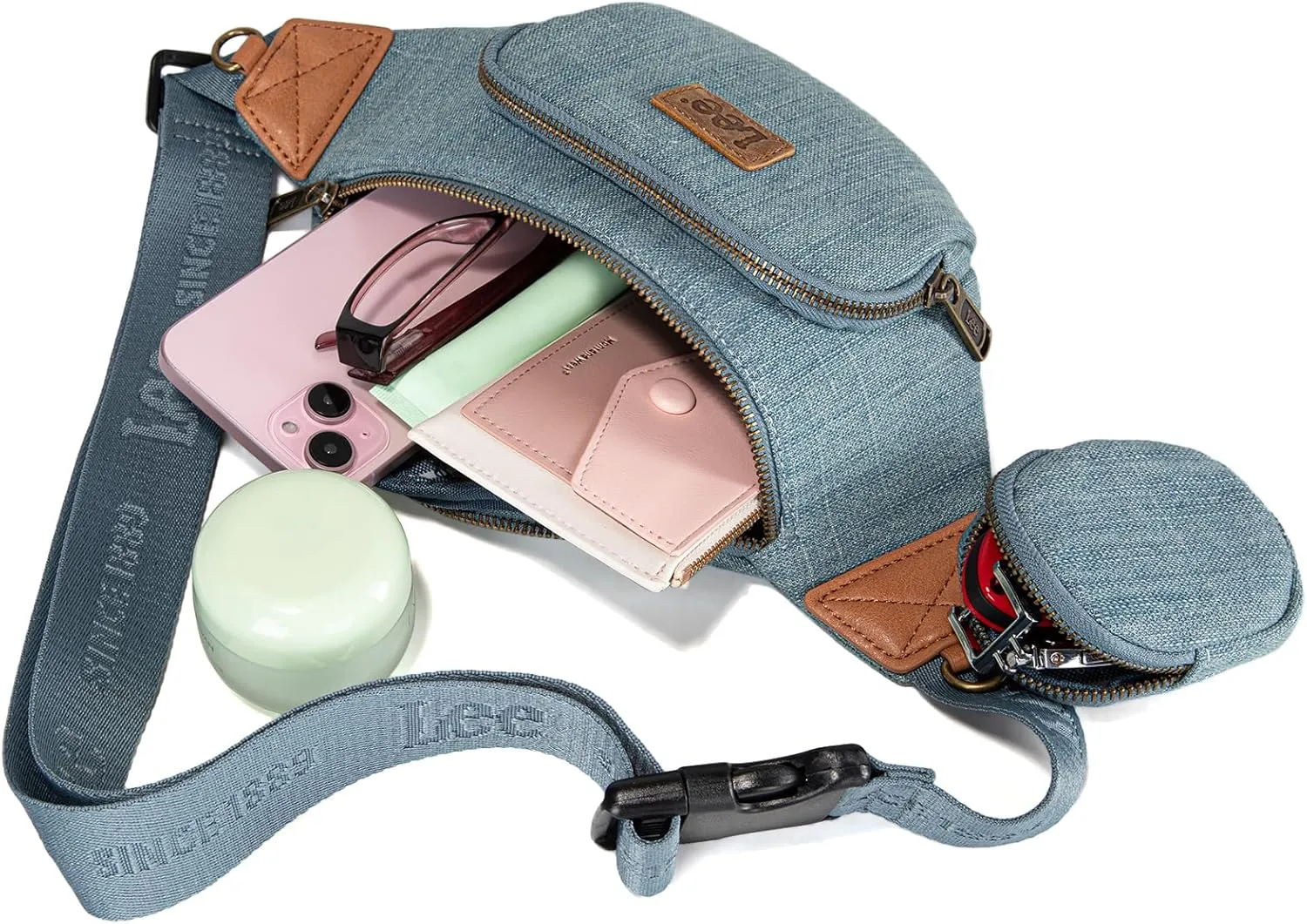 Montana West x Lee Fanny Pack for Women Denim Waist Pack Travel Belt Bags with Detachable Earphone Pouch