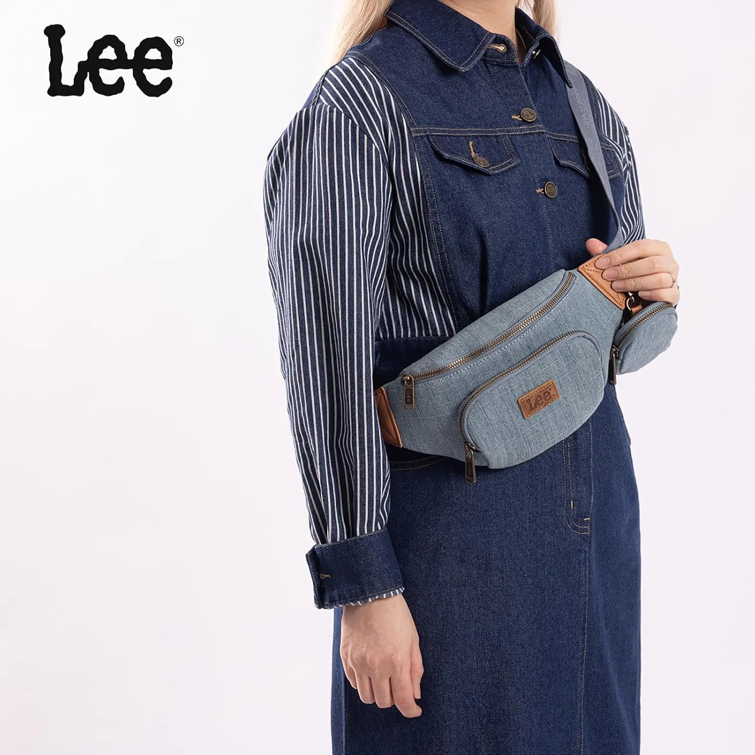 Montana West x Lee Fanny Pack for Women Denim Waist Pack Travel Belt Bags with Detachable Earphone Pouch