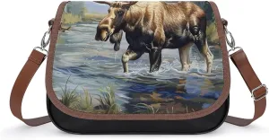 Moose in River Crossbody Bags for Women Fashion Purse Shoulder Bag Handbags with Adjustable Strap