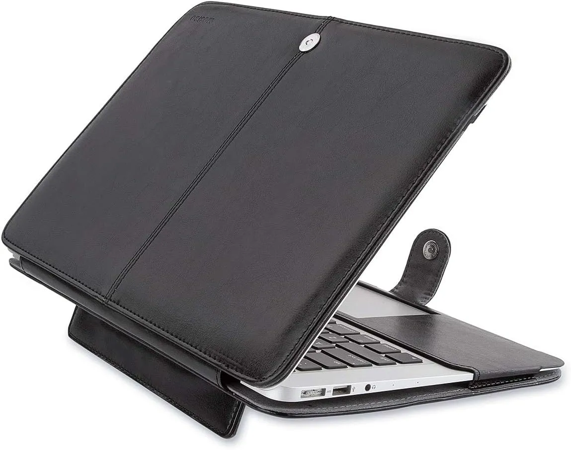 MOSISO Compatible with MacBook Air 13 inch Case A1369 A1466 Older Version 2010-2017 Release, PU Leather Case Portfolio Protective Stand Cover Sleeve, Black