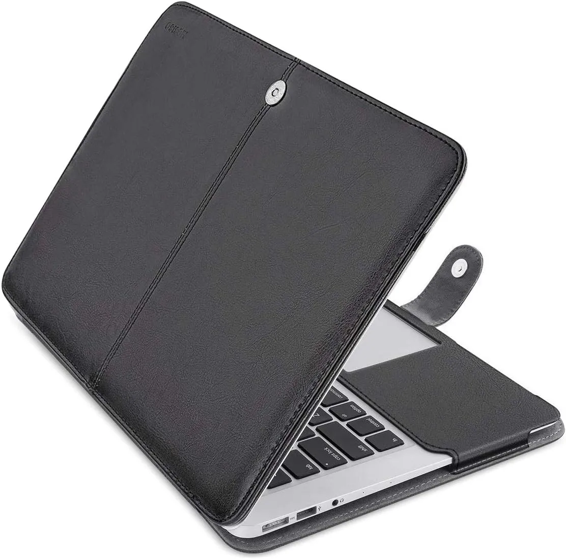 MOSISO Compatible with MacBook Air 13 inch Case A1369 A1466 Older Version 2010-2017 Release, PU Leather Case Portfolio Protective Stand Cover Sleeve, Black