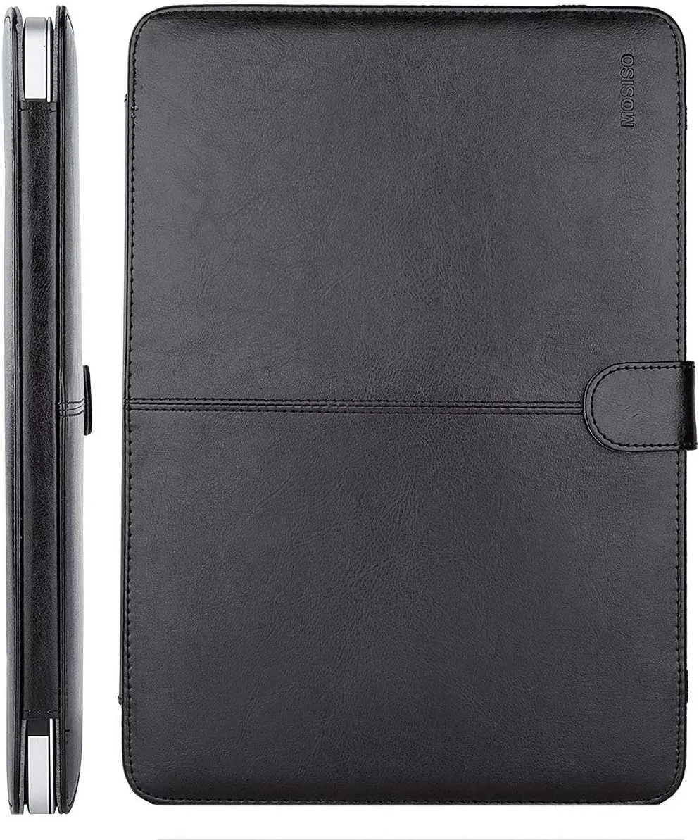 MOSISO Compatible with MacBook Air 13 inch Case A1369 A1466 Older Version 2010-2017 Release, PU Leather Case Portfolio Protective Stand Cover Sleeve, Black