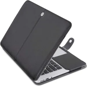MOSISO Compatible with MacBook Air 13 inch Case A1369 A1466 Older Version 2010-2017 Release, PU Leather Case Portfolio Protective Stand Cover Sleeve, Black