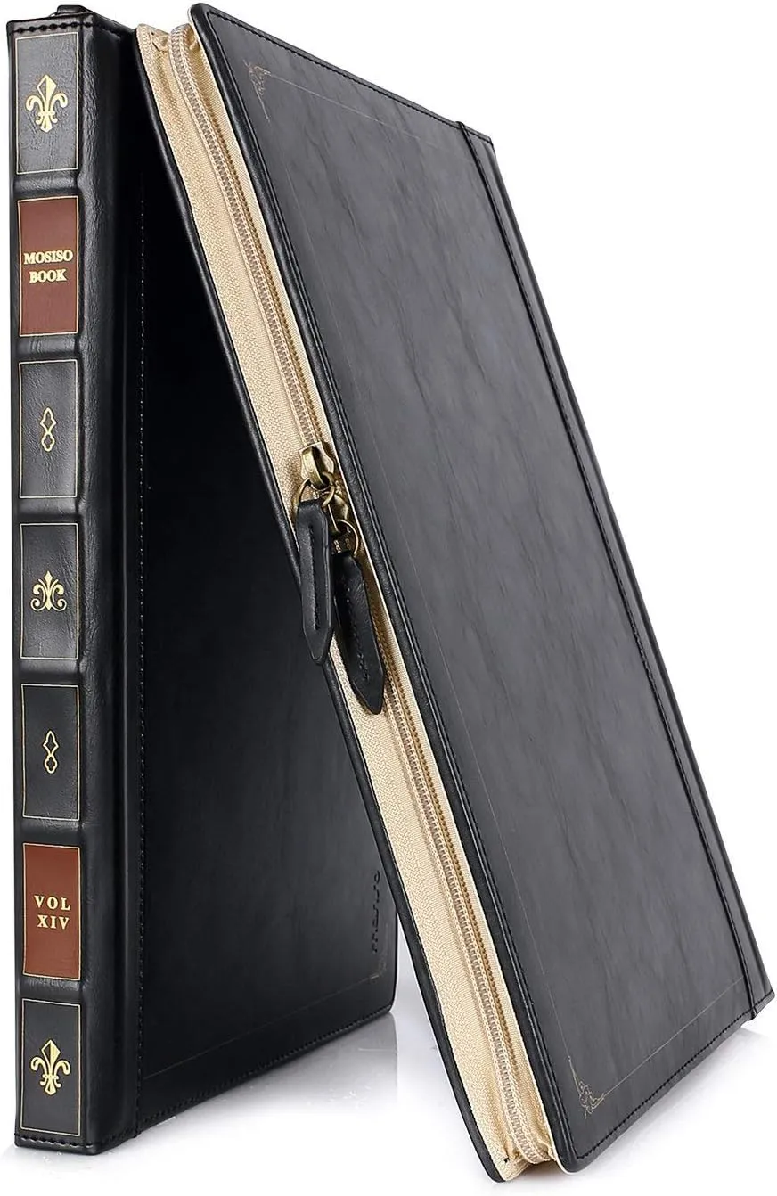 MOSISO Laptop Sleeve Case Compatible with MacBook Air 13 inch M4 A3240 M3 A3113 M2 A2681 M1 A2337 A2179 A1932 2025-2018/Pro 13 inch M2 M1 2025-2016, PU Leather Vintage Portfolio Cover, Black