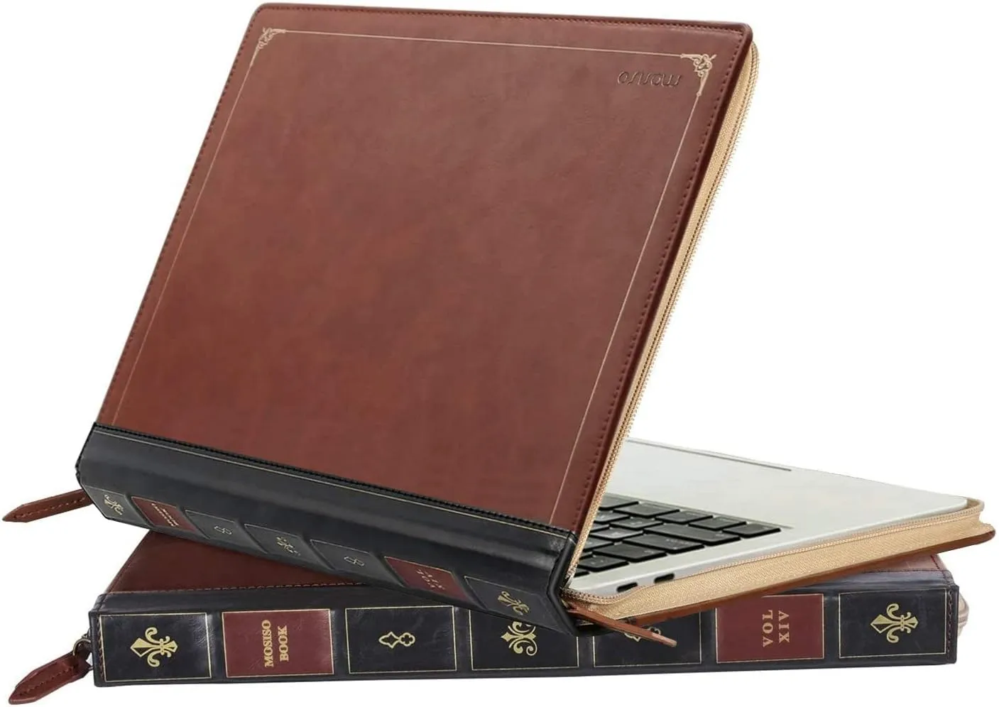 MOSISO Laptop Sleeve Case Compatible with MacBook Air 13 inch M4 A3240 M3 A3113 M2 A2681 M1 A2337 A2179 A1932 2025-2018/Pro 13 inch M2 M1 2025-2016, PU Leather Vintage Portfolio Cover, Brown