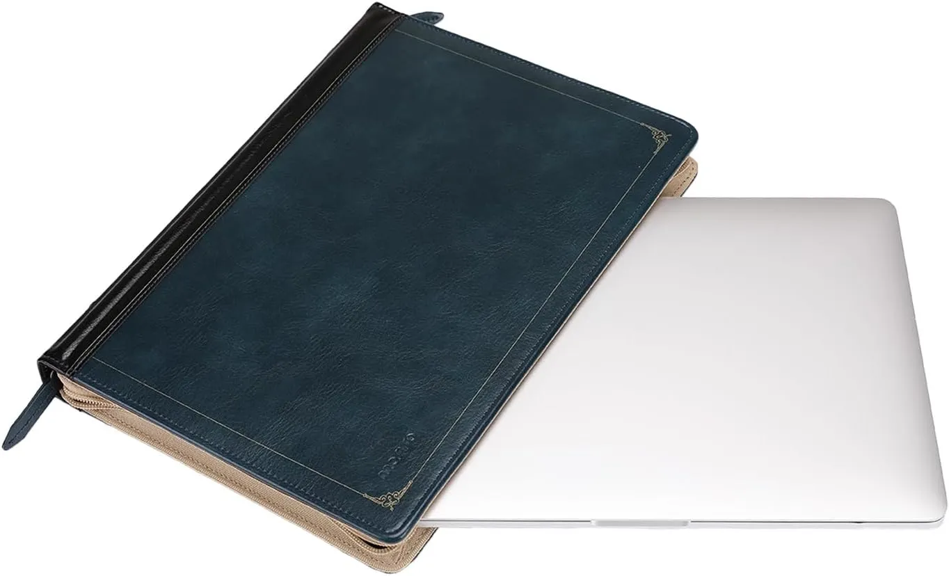 MOSISO Laptop Sleeve Case Compatible with MacBook Air 13 inch M4 A3240 M3 A3113 M2 A2681 M1 A2337 A2179 A1932 2025-2018/Pro 13 inch M2 M1 2025-2016, PU Leather Vintage Portfolio Cover, Peacock Blue