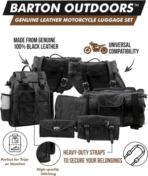Motorcycle Bags - Luggage Set - All Genuine Leather - Fits Any US Bike - Extra Storage Pockets Featuring Rugged Stitching - Set of 9 Pieces