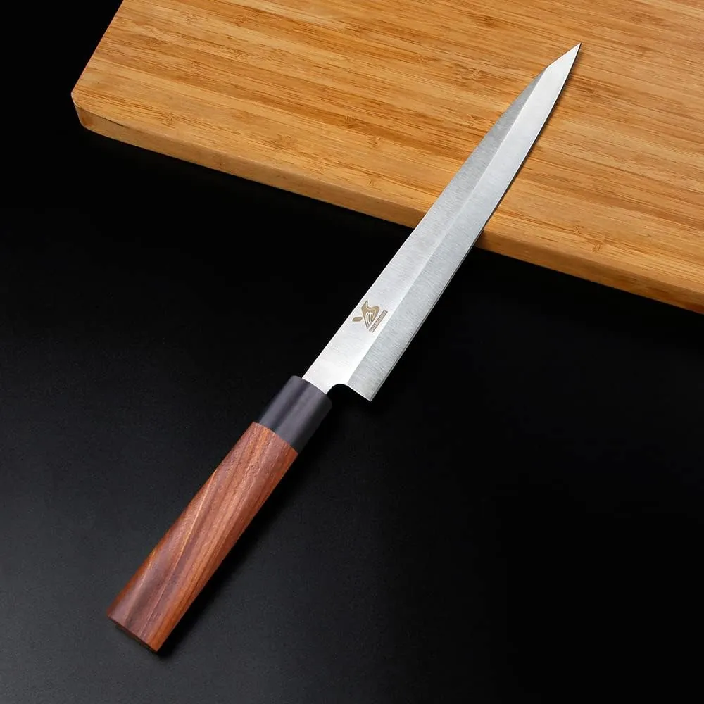 MSY BIGSUNNY 10" Yanagiba Sushi Knife - Stainless Steel With Rose Wood Handle - Professional Slicing Chef Knife for Sashimi