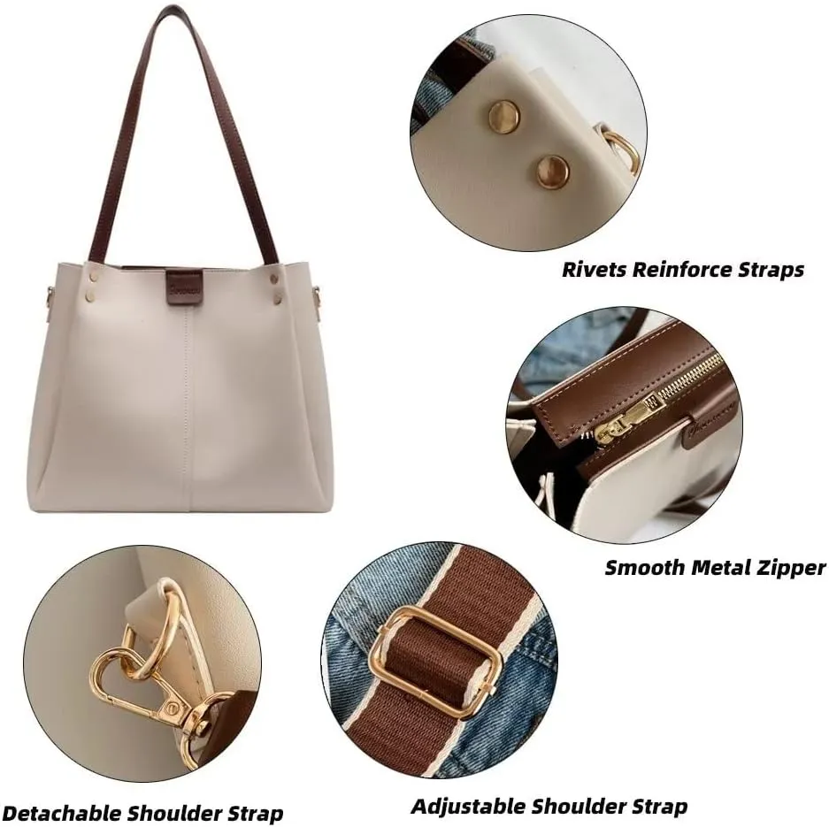 Mudono Shoulder Bag for Women Minimalist Vegan Leather Crossbody Purse Everyday Tote Handbag with Detachable Shoulder Strap