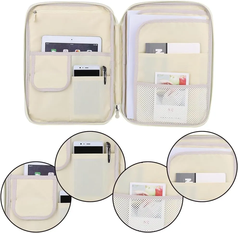 Multi-Functional A4 Document Bags, Portfolio Pouch Travel Binder Organizer Zippered File Folder Family Passport Holder Briefcase with Handle for Notebooks Pen Board Games School Office Supplies