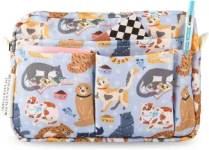 Multi-functional Portfolio Organizer, Waterproof Travel Pouch Zippered Case, Journal Supplies Storage Case for Notebooks,Make-up, Office Supplies.Blue Cat