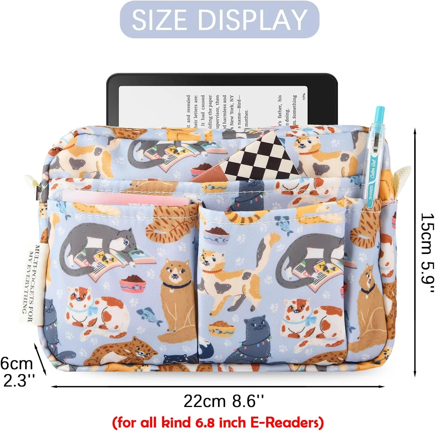 Multi-functional Portfolio Organizer, Waterproof Travel Pouch Zippered Case, Journal Supplies Storage Case for Notebooks,Make-up, Office Supplies.Blue Cat