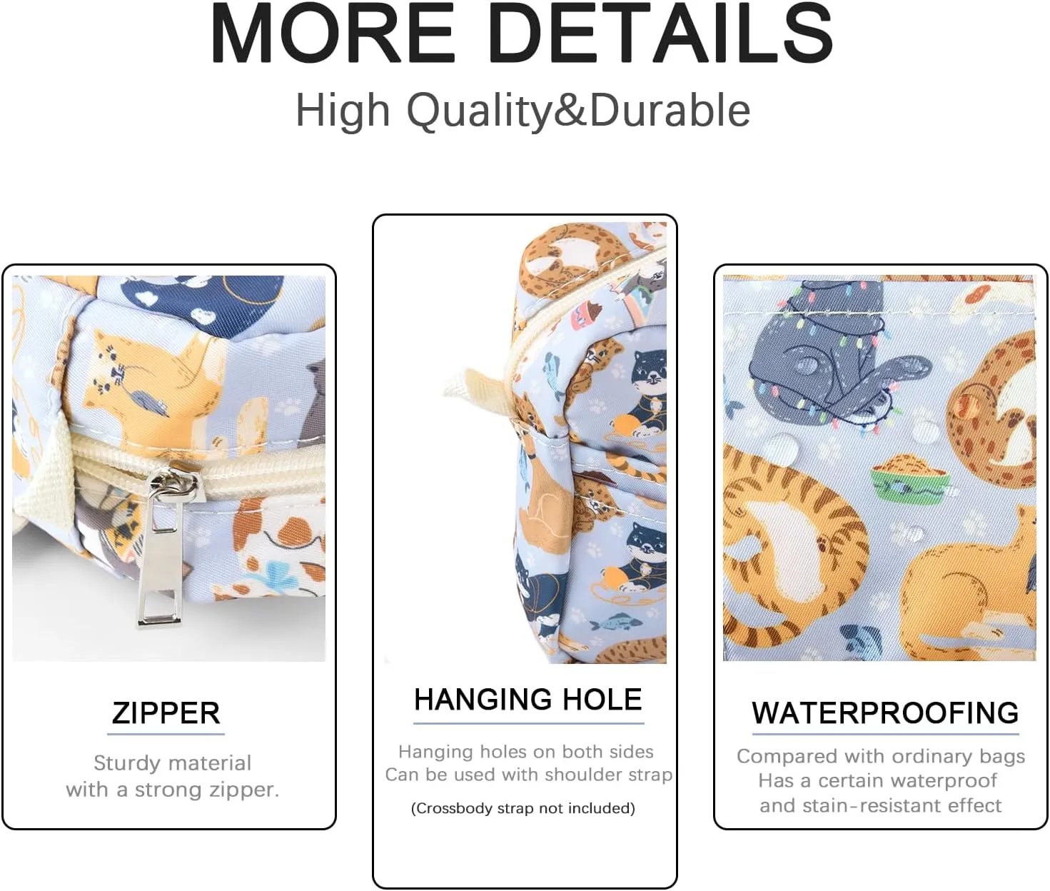 Multi-functional Portfolio Organizer, Waterproof Travel Pouch Zippered Case, Journal Supplies Storage Case for Notebooks,Make-up, Office Supplies.Blue Cat