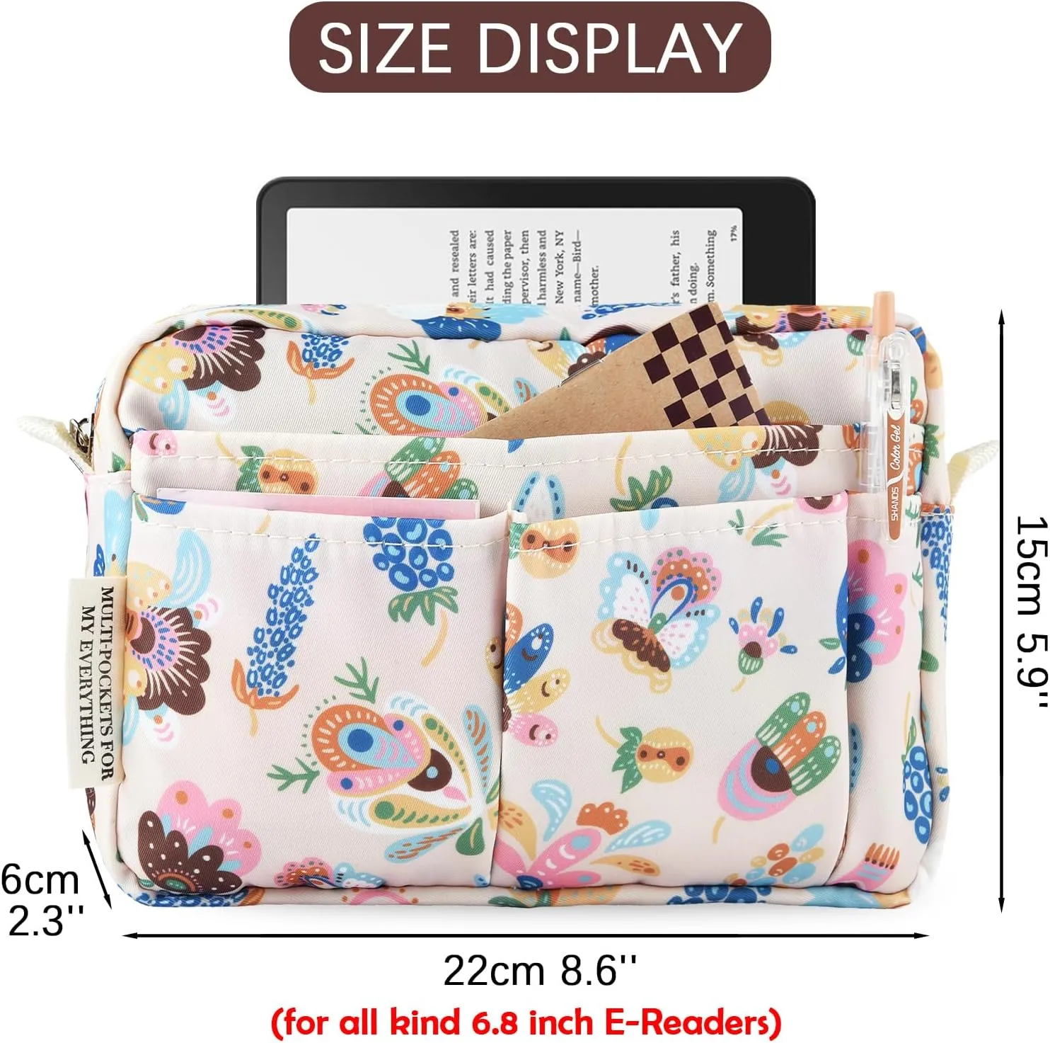 Multi-functional Portfolio Organizer, Waterproof Travel Pouch Zippered Case,Journal Supplies Storage Case for Notebooks,Make-up, Office Supplies.Feather Flower