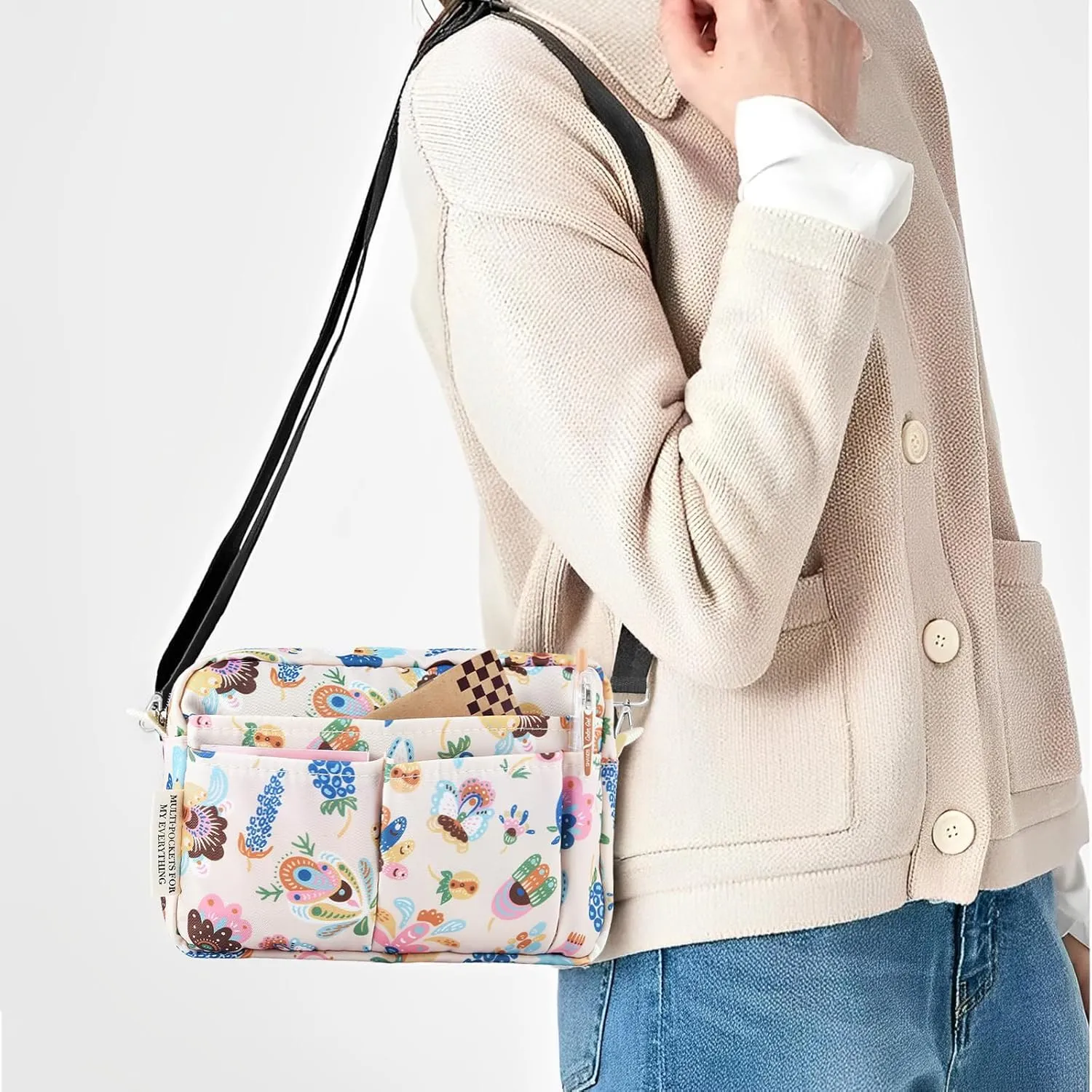 Multi-functional Portfolio Organizer, Waterproof Travel Pouch Zippered Case,Journal Supplies Storage Case for Notebooks,Make-up, Office Supplies.Feather Flower