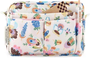Multi-functional Portfolio Organizer, Waterproof Travel Pouch Zippered Case,Journal Supplies Storage Case for Notebooks,Make-up, Office Supplies.Feather Flower