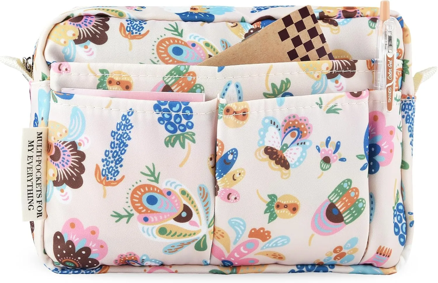 Multi-functional Portfolio Organizer, Waterproof Travel Pouch Zippered Case,Journal Supplies Storage Case for Notebooks,Make-up, Office Supplies.Feather Flower