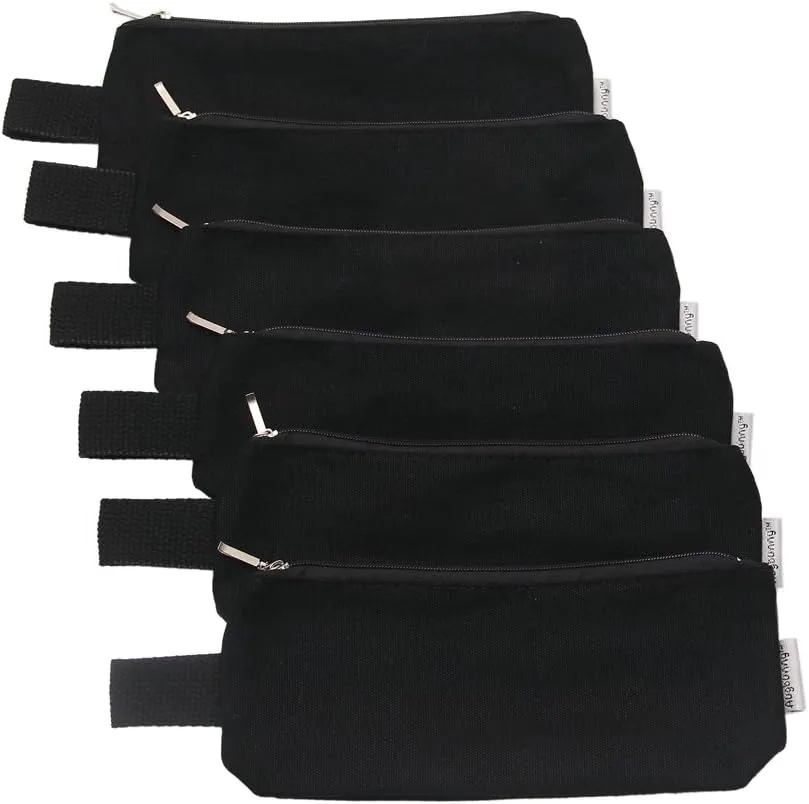 Multi-purpose 100% Cotton 12oz Canvas Zippered Cosmetic Makeup Pouch 6-pack