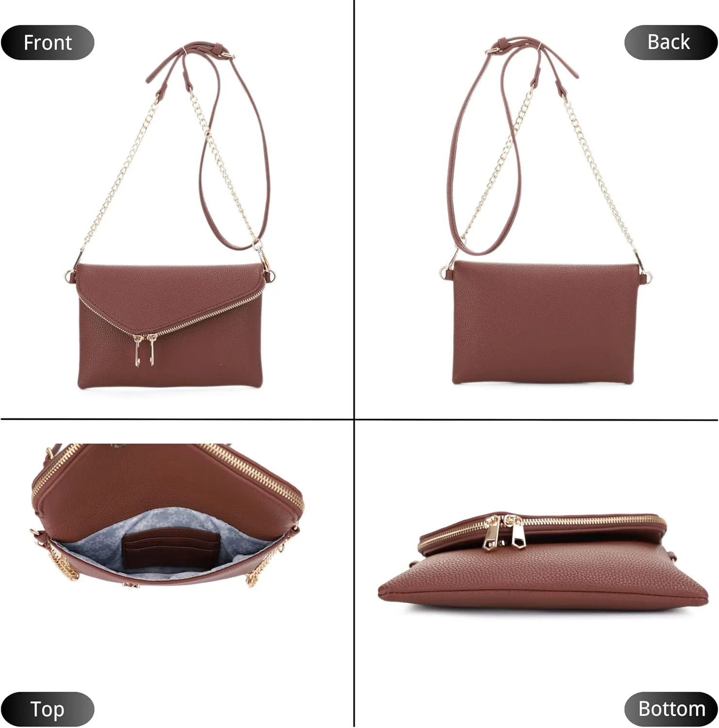 Multicompartment Crossbody Bag with Flap Closure, Adjustable Strap, Interior Zipper Pocket, 3 Card Slots