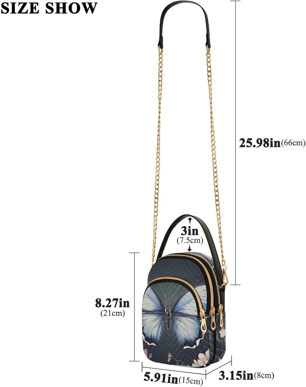 Multiple Zippered Pockets Crossbody Bag travel Crossbody Bags for Women with Detachable Leather Chain Shoulder Strap(Purple)
