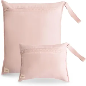 mushie Water Resistant Wet Bags | Large & Small Reusable Storage Bag for Baby Items and Travel | Zippered Pockets with Handle | Machine Washable, Set of 2 (Blush)