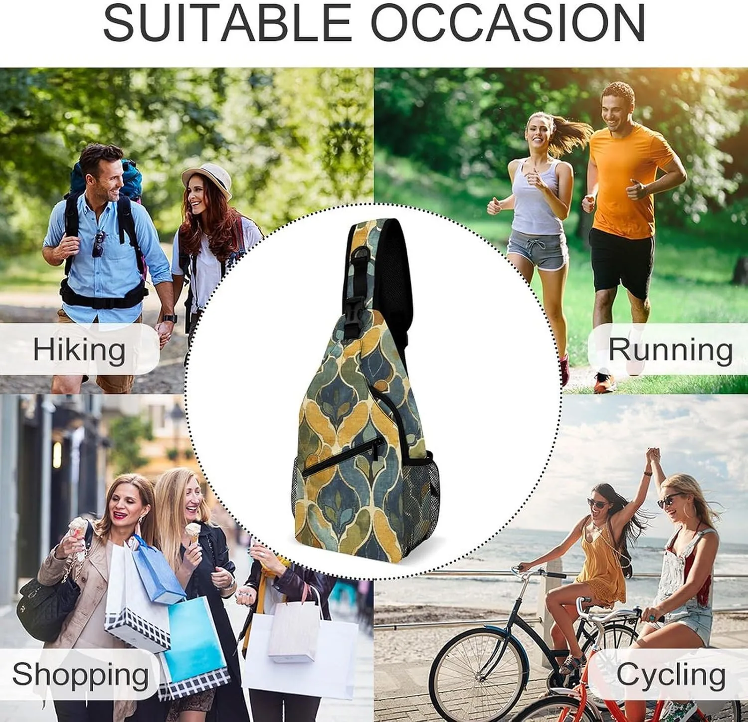 Mustard Yellow And Brown Sling Bag Lightweight Crossbody Chest Pack Travel Shoulder Bag with Adjustable Strap