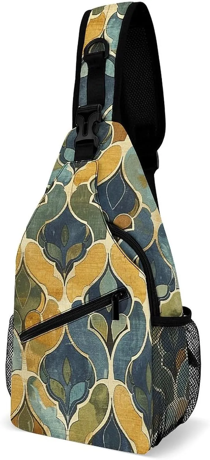 Mustard Yellow And Brown Sling Bag Lightweight Crossbody Chest Pack Travel Shoulder Bag with Adjustable Strap
