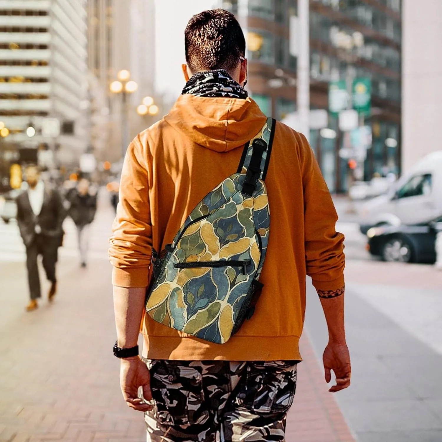 Mustard Yellow And Brown Sling Bag Lightweight Crossbody Chest Pack Travel Shoulder Bag with Adjustable Strap