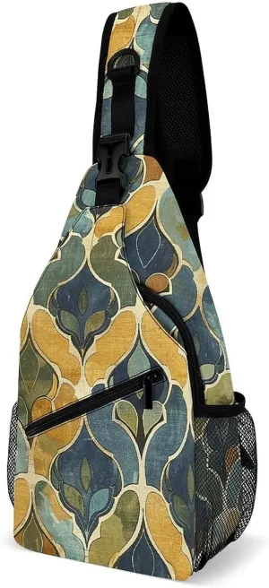 Mustard Yellow And Brown Sling Bag Lightweight Crossbody Chest Pack Travel Shoulder Bag with Adjustable Strap