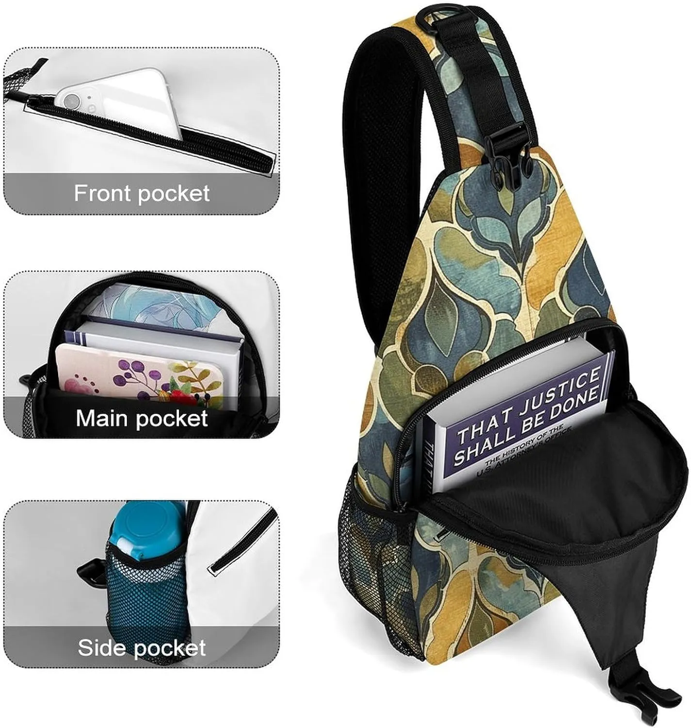 Mustard Yellow And Brown Sling Bag Lightweight Crossbody Chest Pack Travel Shoulder Bag with Adjustable Strap