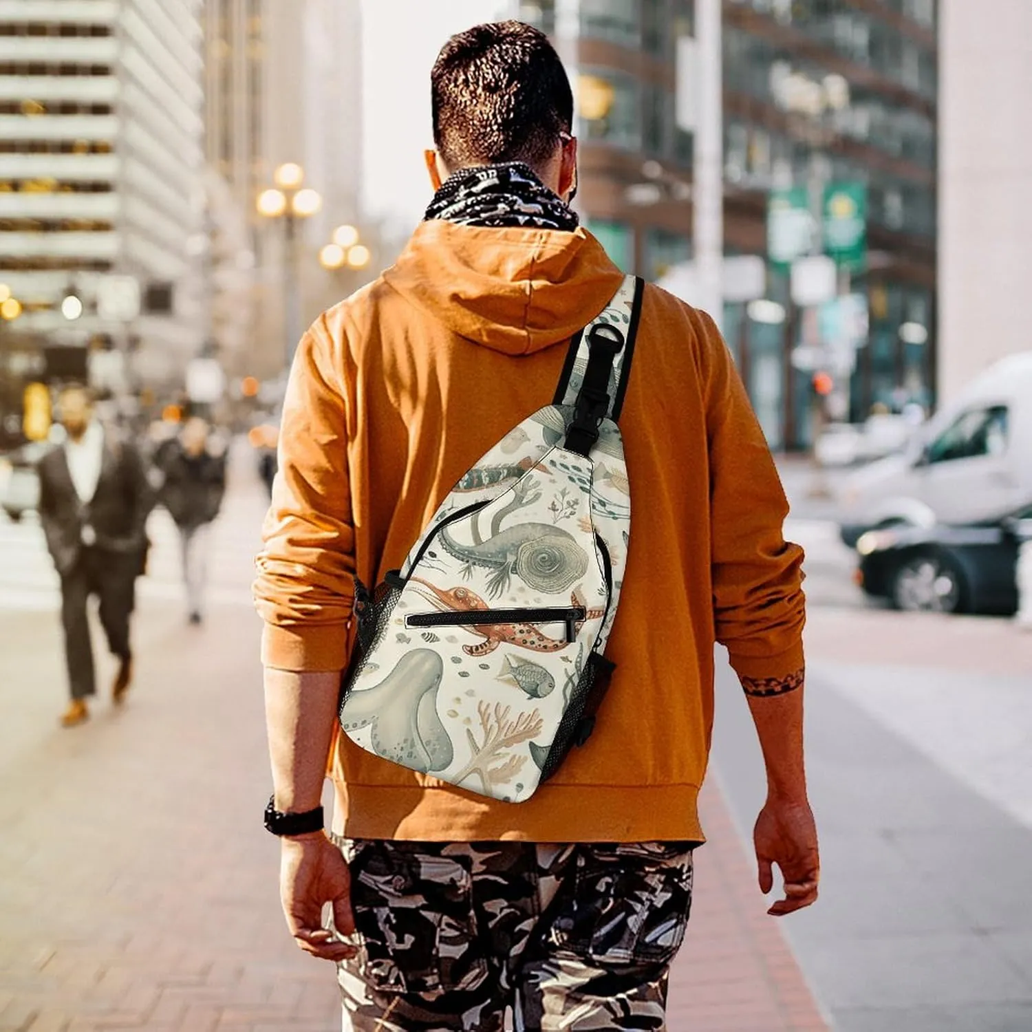 Mustard Yellow And Brown Sling Bag Lightweight Crossbody Chest Pack Travel Shoulder Bag with Adjustable Strap